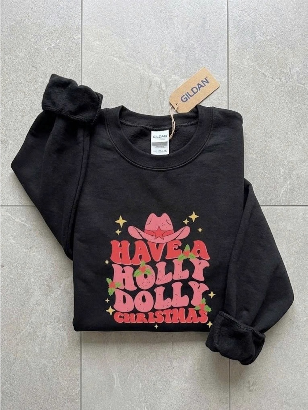 Have A Holly Dolly Christmas Sweatshirt Retro Western Cowgirl Holiday Crewneck